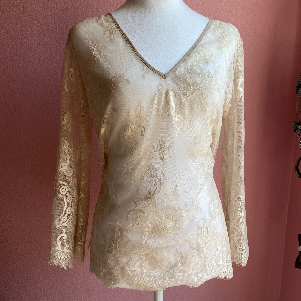 Woman’s Elegant Lace V-Neck Top - Cream